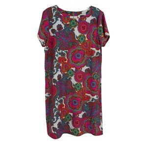 JUDE CONNALLY Shift Dress Stretch Paisley Pink Multi Tunic Dress Size Small